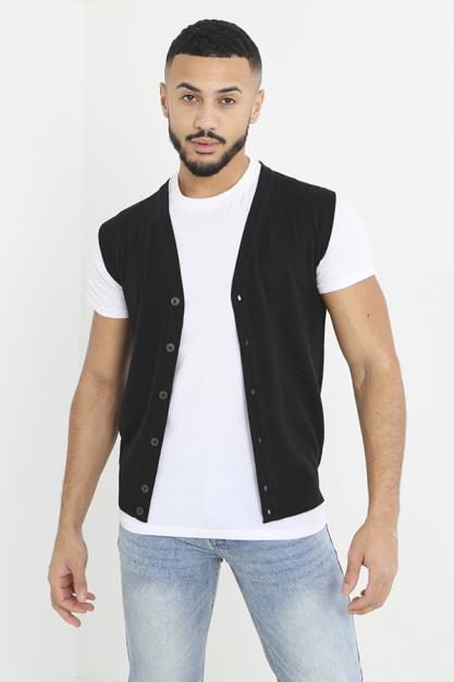 Button Up V Neck Knitted Vest