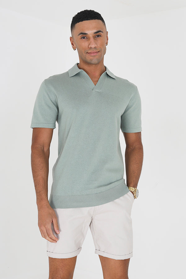 Short Sleeved Open Collar Knitted Polo