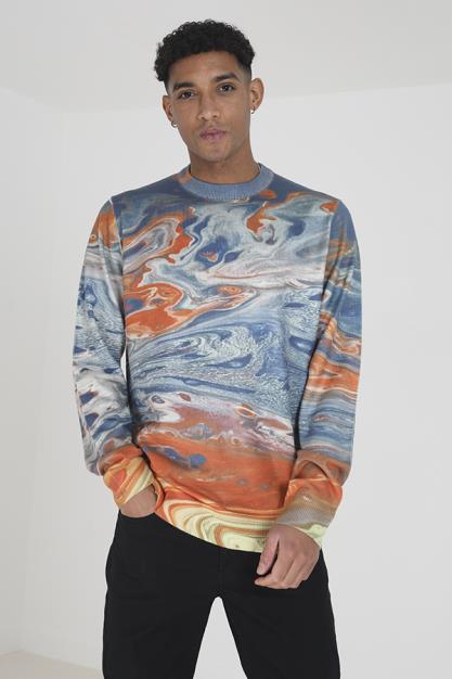 Crew Neck Sublimation Print Knitted Jumper