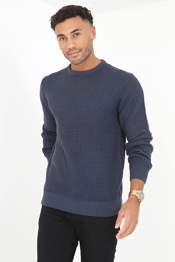 Plain Crew Neck Rib Detail Knitted Jumper