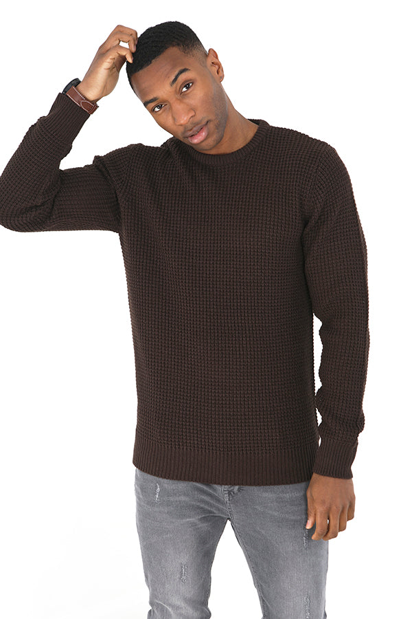 Plain Colour Crew Neck Rib Detail Knitted Jumper