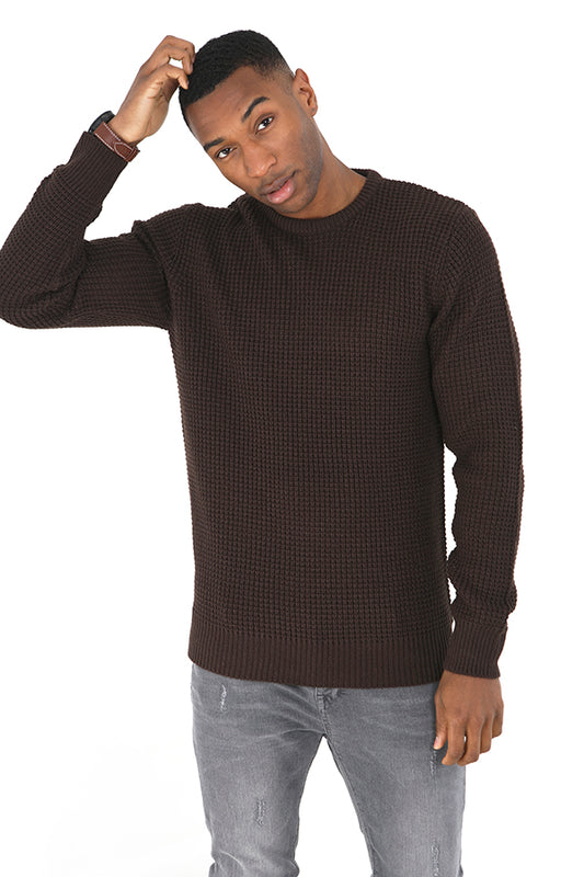 Plain Colour Crew Neck Rib Detail Knitted Jumper