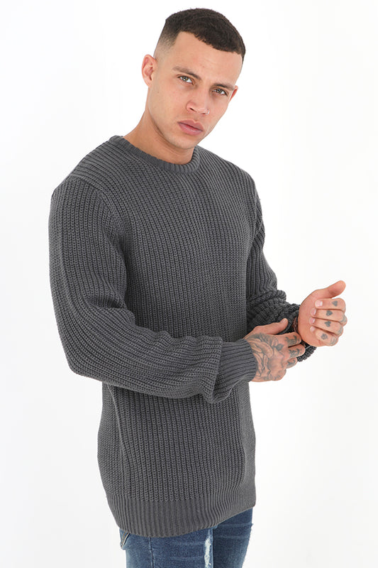 Cardigan Stitch Rib Cuff Crew Neck Jumper