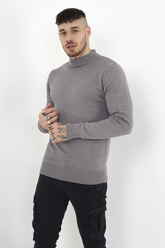 Plain Silver Grey Marl Long Sleeved Turtleneck Jumper
