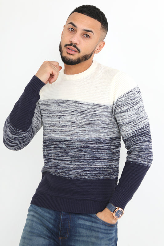 Ombre Design Long Sleeve Crew Neck Knitted Jumper