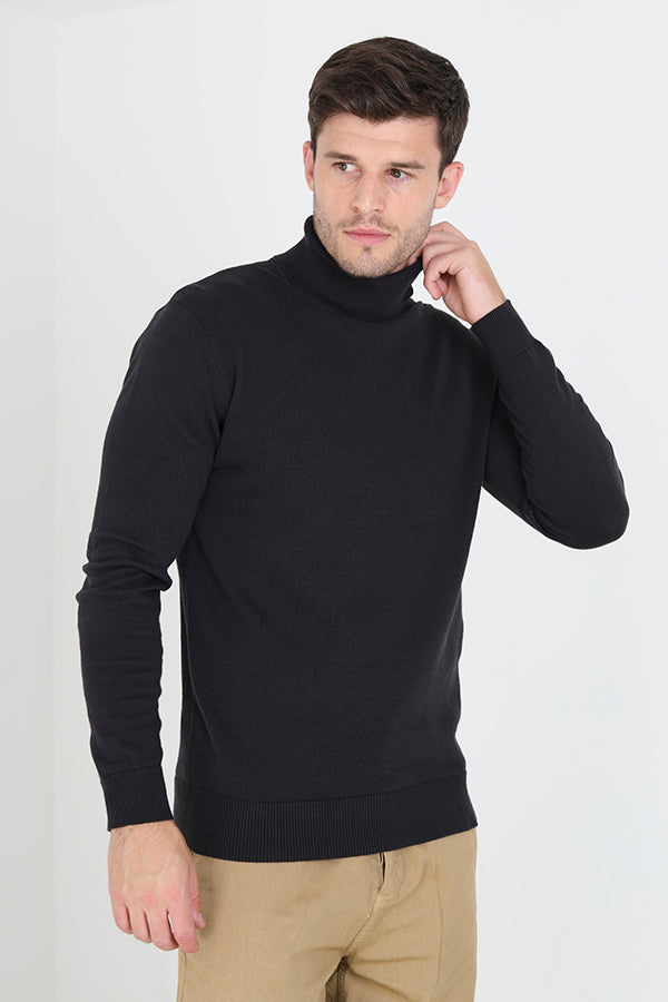 Slate Grey Ribbed Detail Roll Neck Jumper