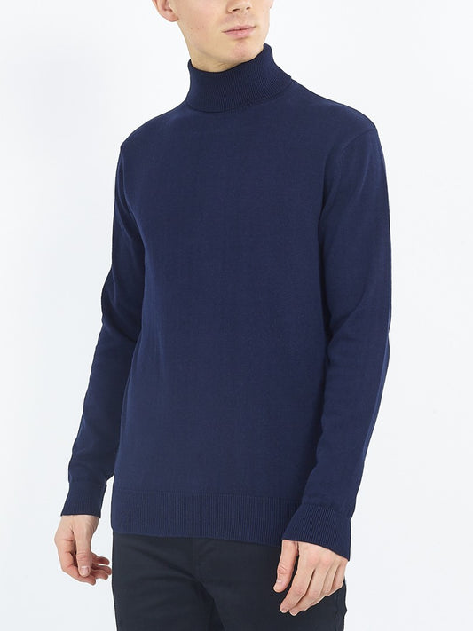 Ribbed Midnight Navy Roll Neck Jumper