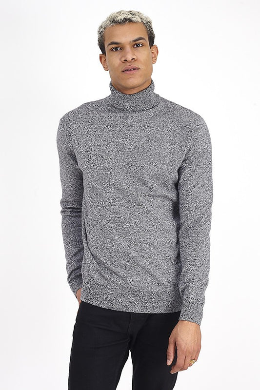 Grey Twist Ribbed High Roll Neck Knitted Jumper