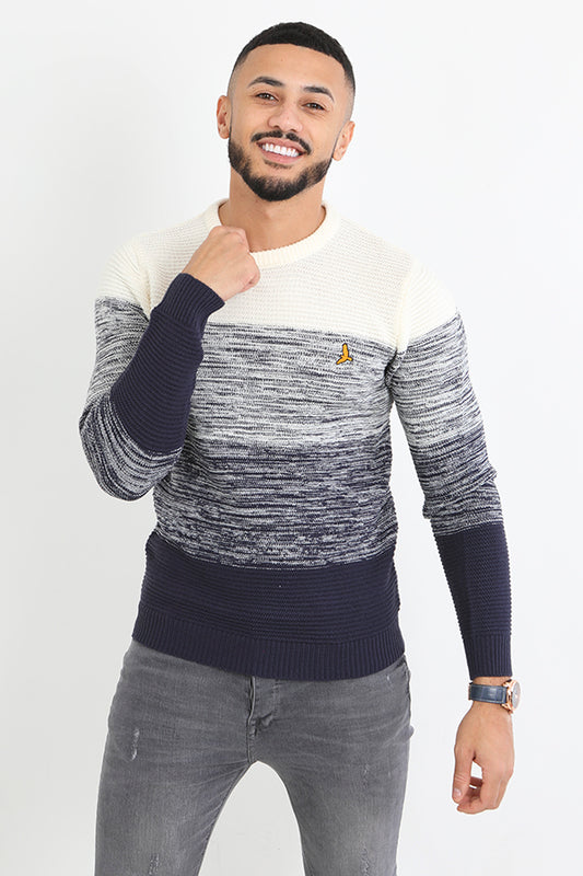 Embroidery Detail Ombre Crew Neck Jumper