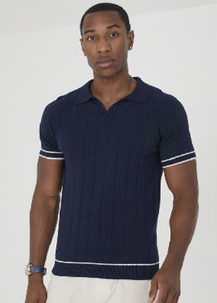 Textured Knit Trophy Neck Polo