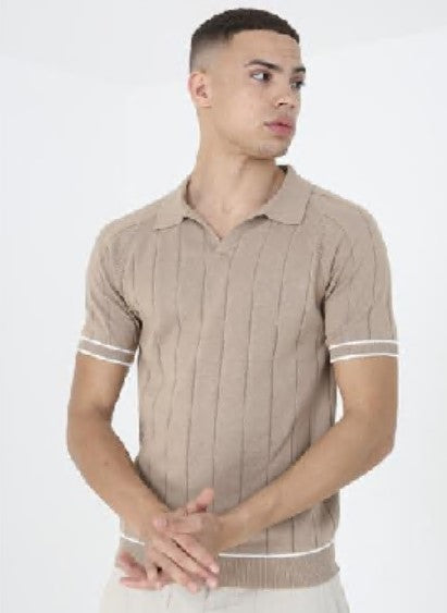 Textured Knit Trophy Neck Polo