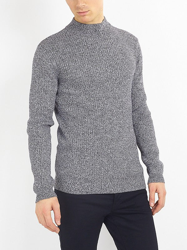Charcoal Grey Marl Twist Ribbed Turtleneck Jumper