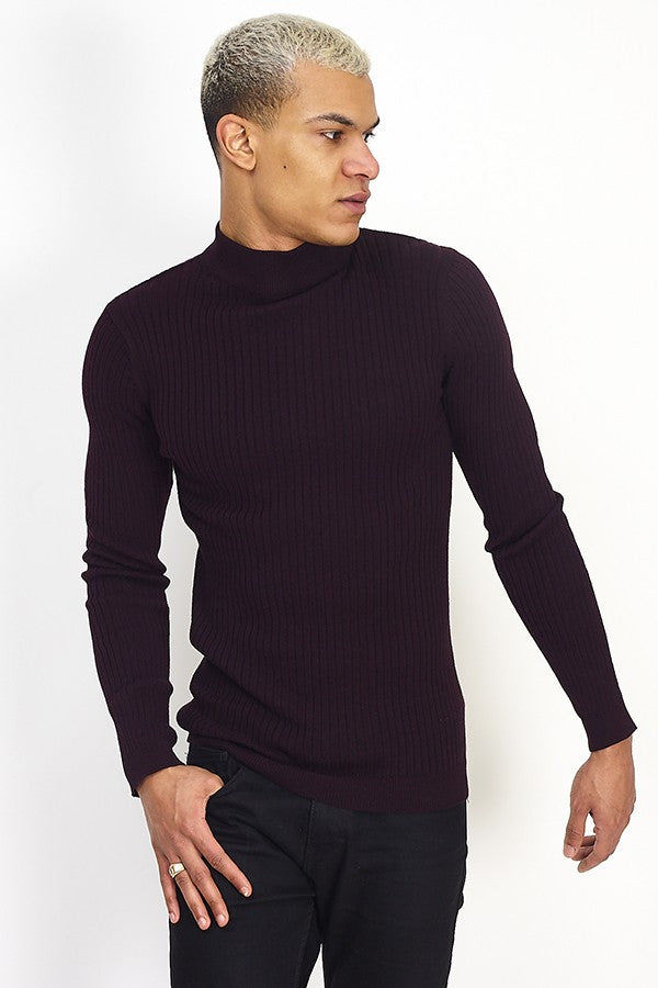 Oxblood Ribbed Turtleneck Jumper