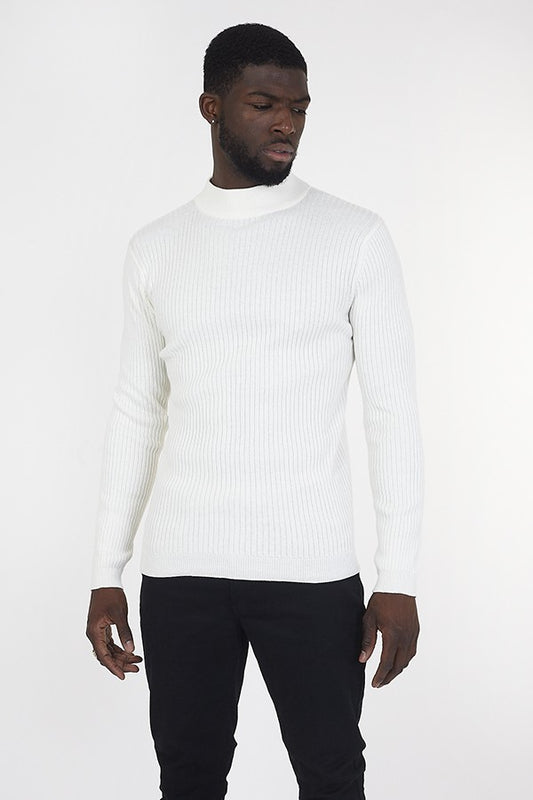 Ribbed White Long Sleeve Turtleneck Jumper