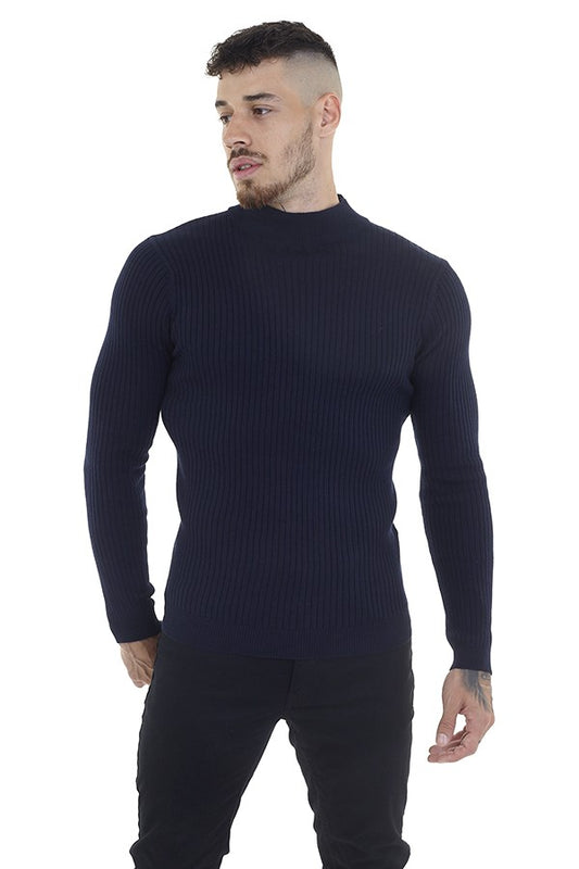 Ribbed Midnight Navy Long Sleeve Turtleneck Jumeper