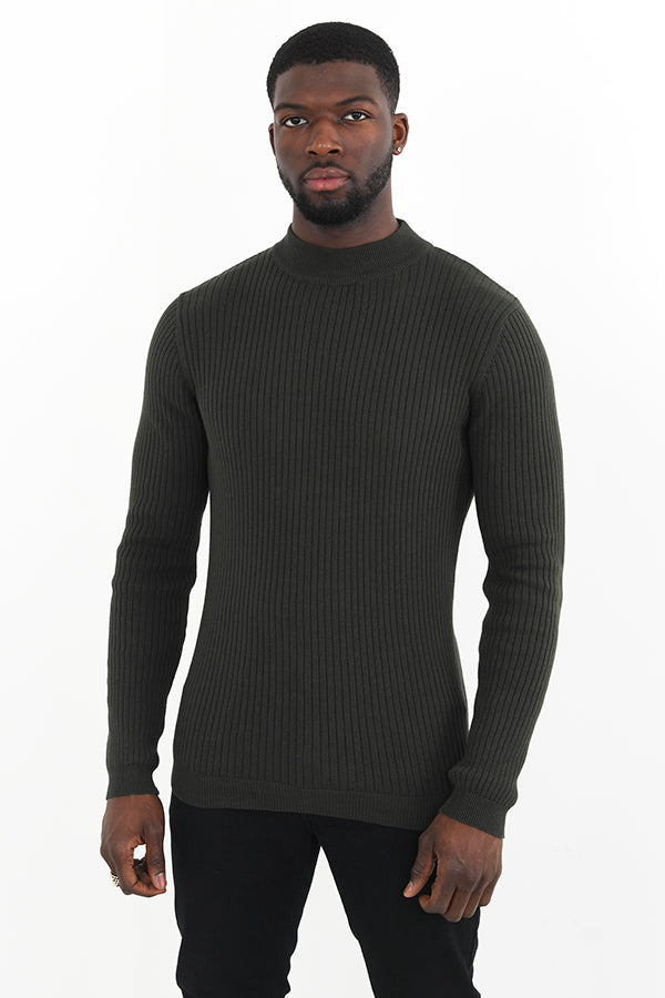 Ribbed Khaki Long Sleeve Turtleneck Jumper