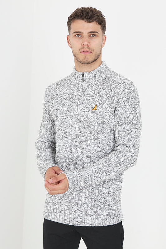 Raglan Sleeve 1/4 Zip Funnel Neck Knitted Jumper