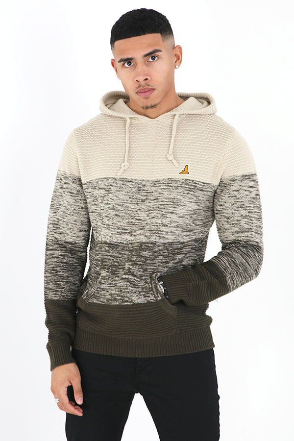 Ombre Design Embroidery Detail Hooded Knit Jumper