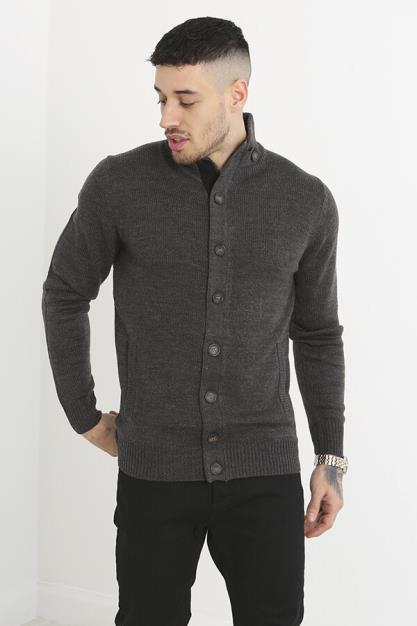 Saddle Shoulder Funnel Neck Button Through Cardigan