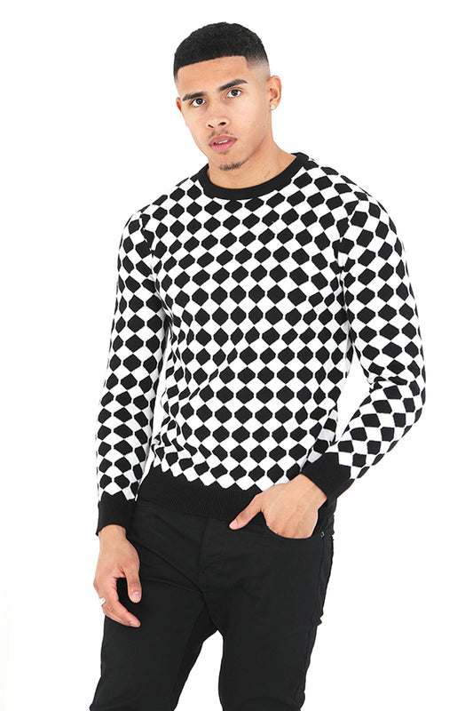 All Over Checkered Pattern Crew Neck Jumper