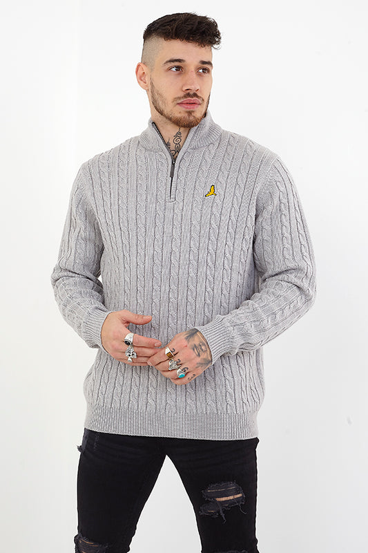 Quarter Zip Funnel Neck Cable Knitted Jumper