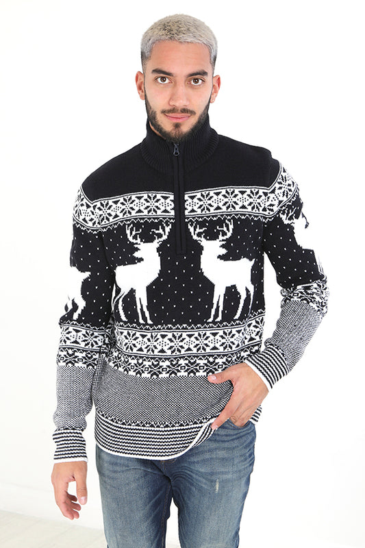 Navy/White Funnel Neck Fairisle Knit Jumper