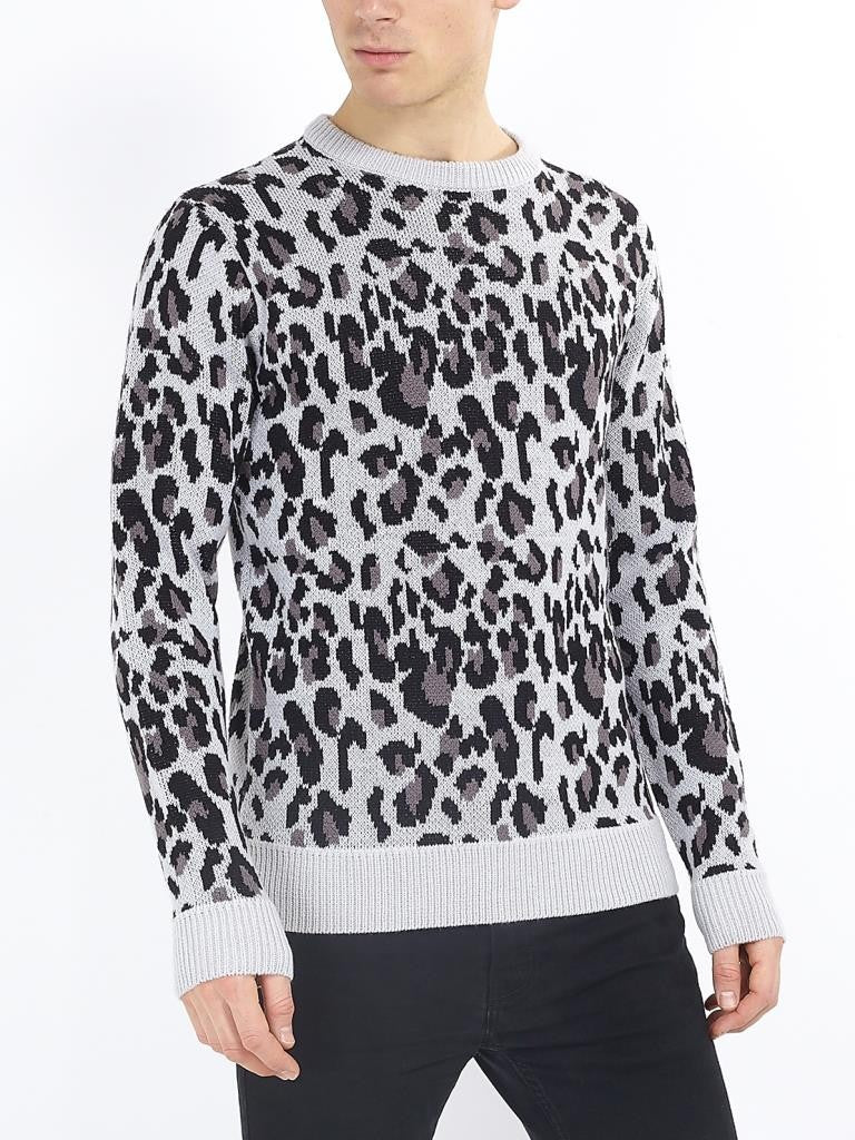 Jacquard Leopard Design Crew Neck Jumper