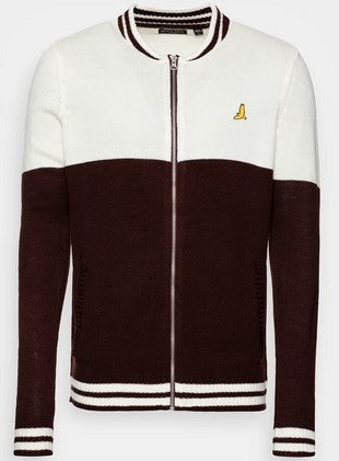 Baseball Neck Full Zip Sweater