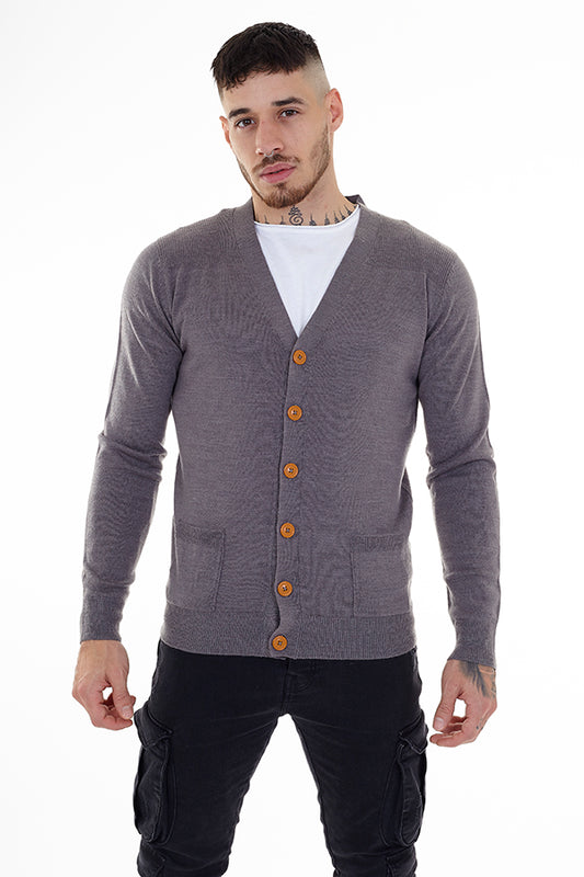 Plain Button Through Knitted Cardigan