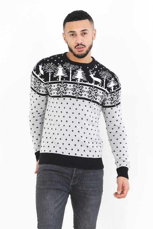 Silver/Navy Fairisle Design Novelty Christmas Jumper