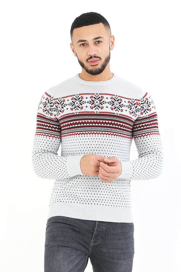 Light Grey Marl Fairisle Knitted Christmas Jumper