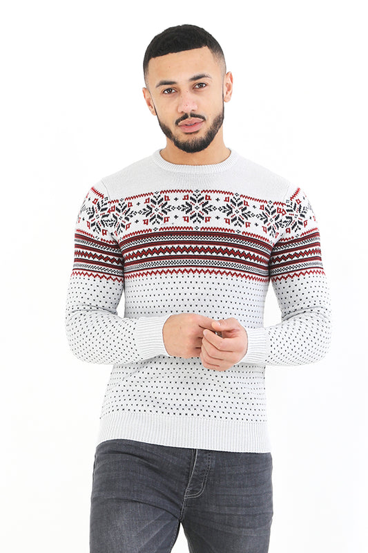 Light Grey Marl Fairisle Knitted Christmas Jumper