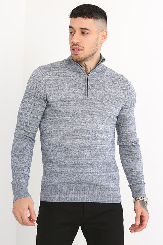 High Neck Quarter Zip Long Sleeve Knit Jumper