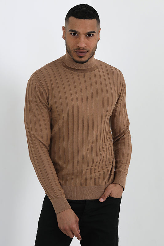 Wide Vertical Rib Knit Roll Neck Jumper