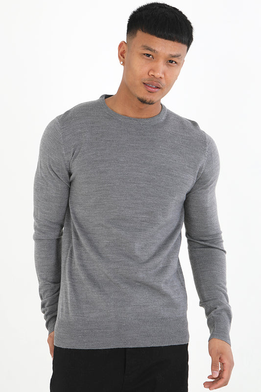 Plain Colour Crew Neck Flat Knitted Jumper