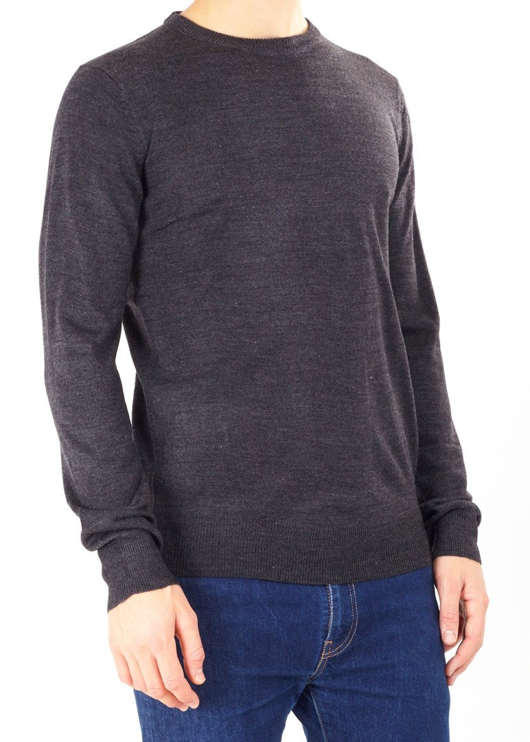 Plain Charcoal Long Sleeve Crew Neck Jumper