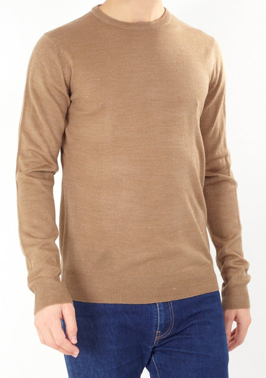 Plain Beige Long Sleeve Crew Neck Jumper