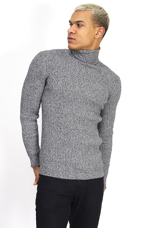 Ribbed Charcoal Grey Marl Twist Roll Neck Jumper