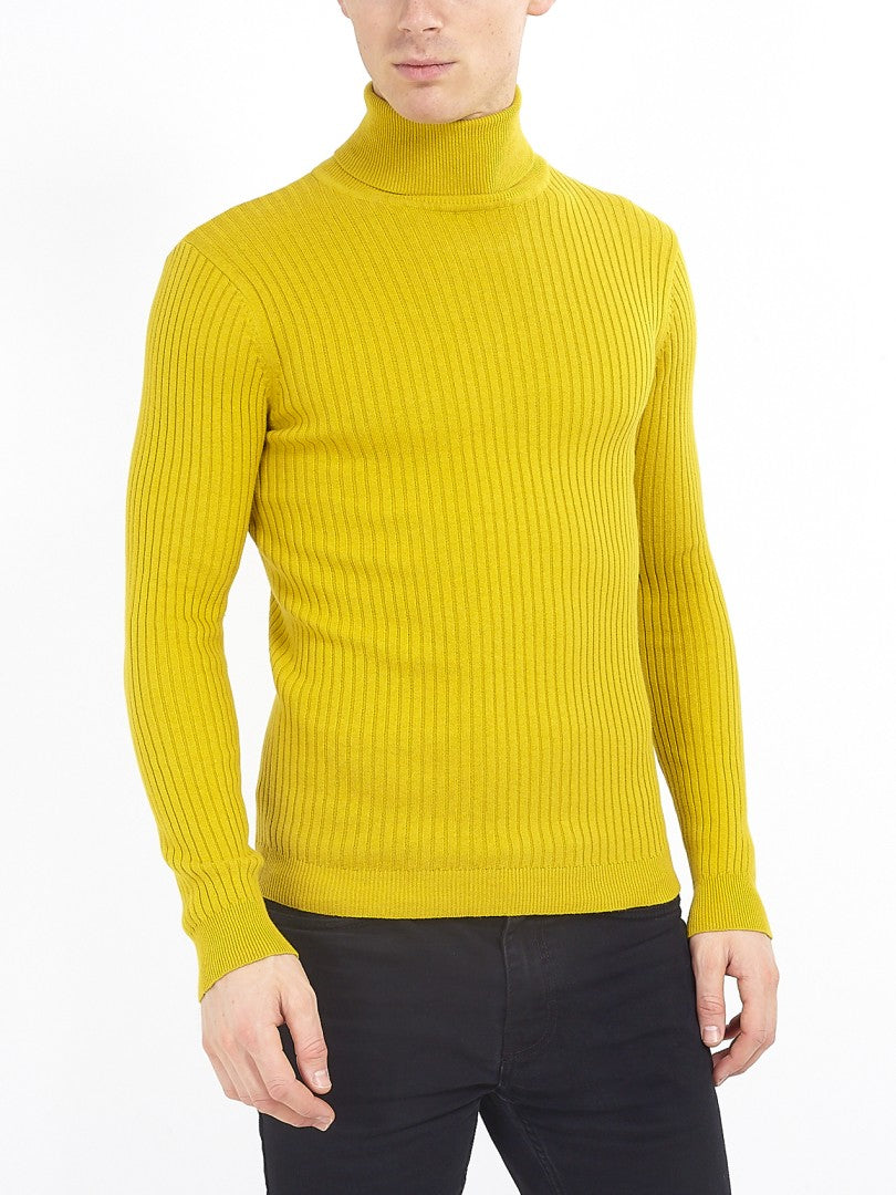 Ribbed Lime Green Roll Neck Jumper