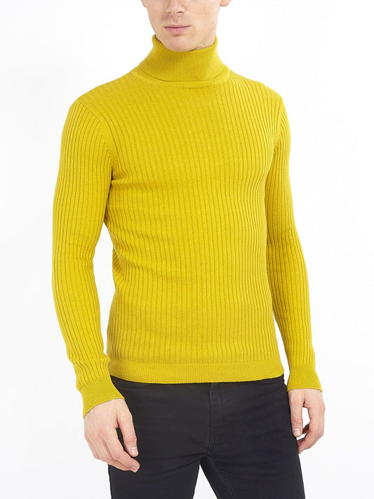 Ribbed Lime Green Roll Neck Jumper