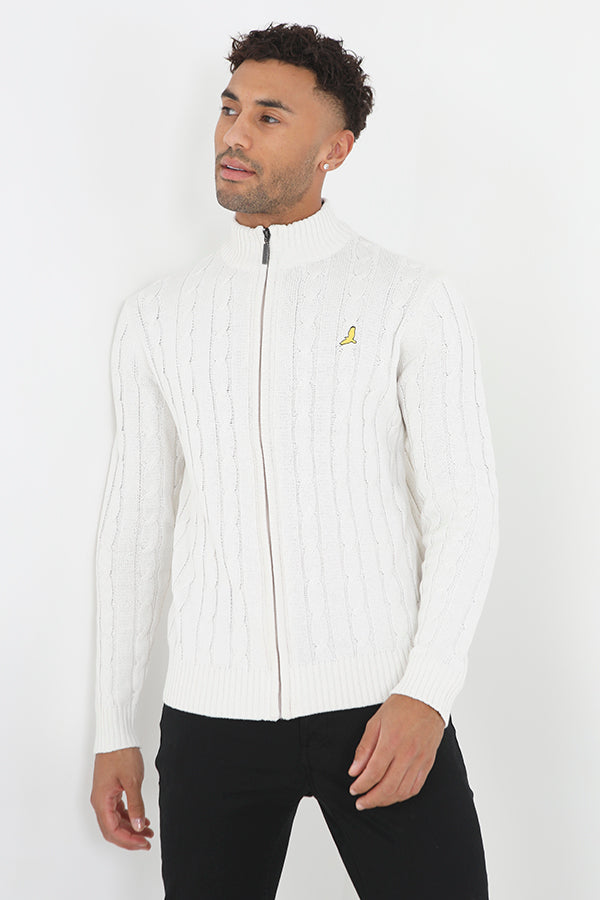 Full Zip Funnel Neck Cable Knitted Jumper