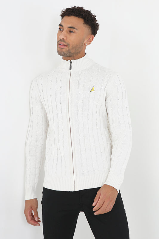 Full Zip Funnel Neck Cable Knitted Jumper