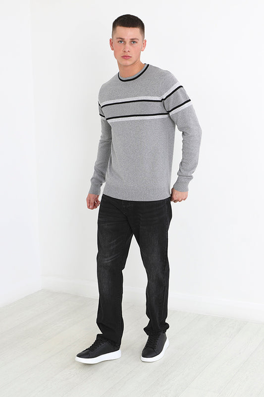 Recycled Cotton Crew Neck Contrast Panel Knitted Jumper