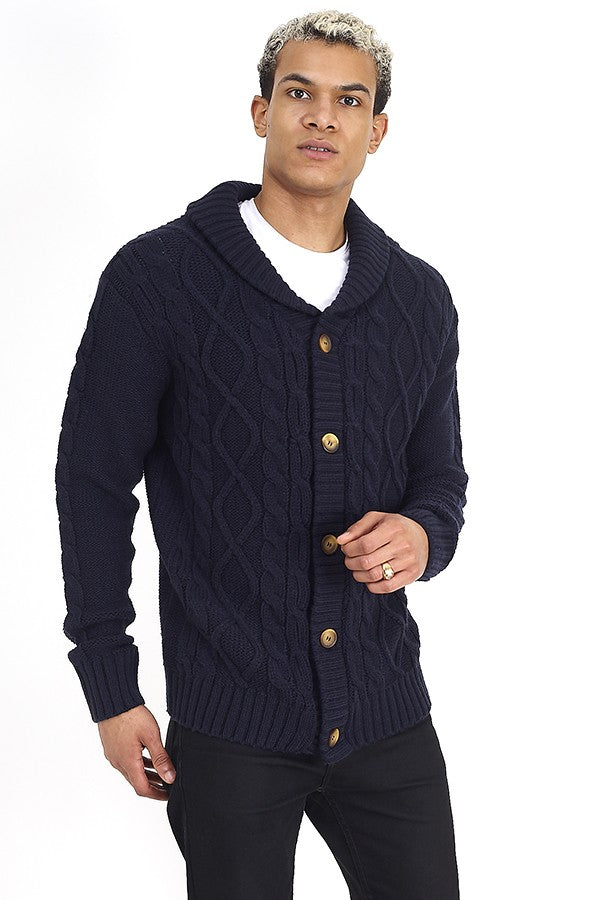Shawl Neck Cable Knit Cardigan