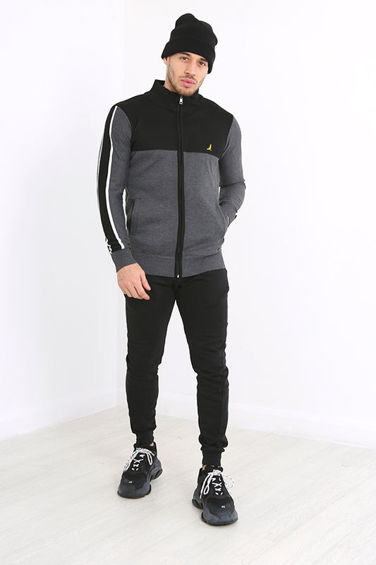 Block Colour Bird Embroidery Zip Through Knit Jumper