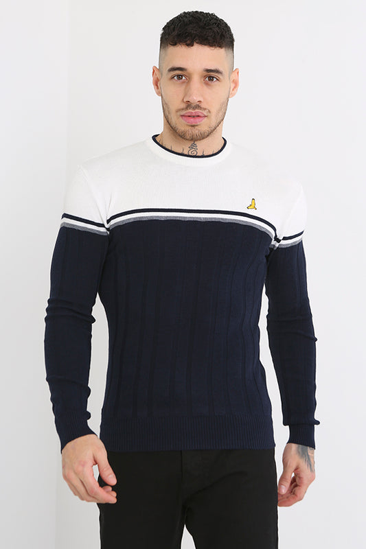 Navy Contrast Colour Embroidery Detail Knit Jumper
