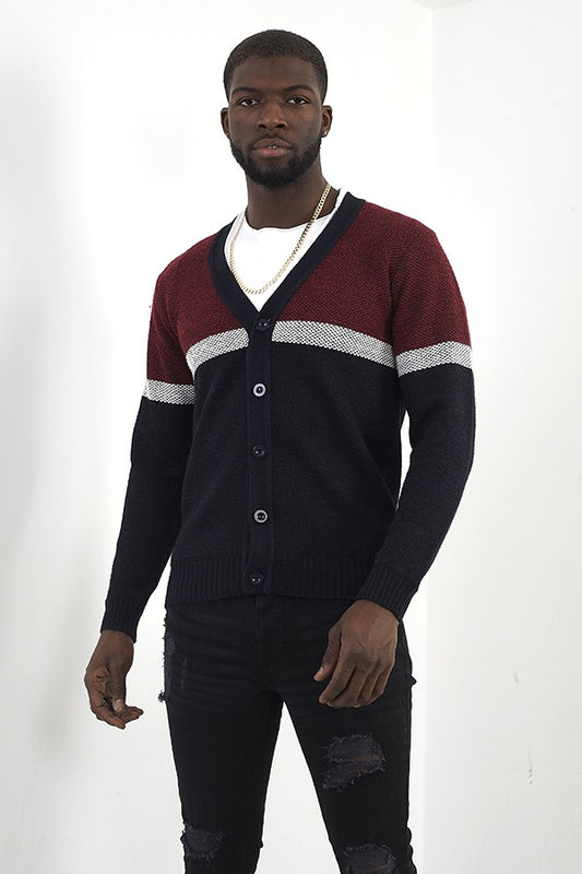 Honeycomb Stitch Colour Block Button Up Cardigan
