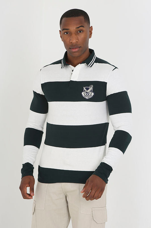 Horizontal Stripe Long Sleeve Polo Neck Top