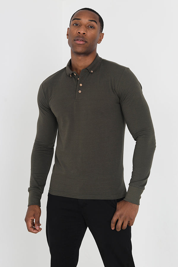 Button Detail Long Sleeve Polo Shirt
