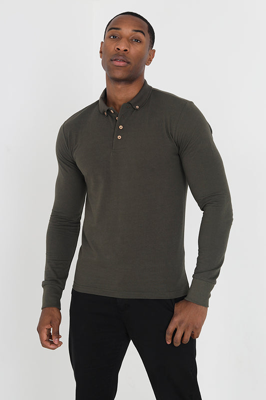 Button Detail Long Sleeve Polo Shirt